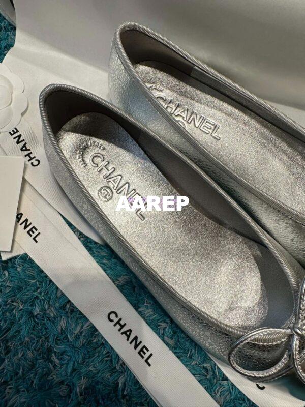 Replica Chanel Classic Lambskin Cap Toe Ballerinas G02819 Metallic Silver 6
