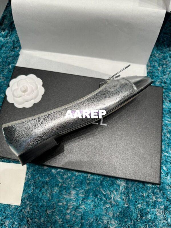 Replica Chanel Classic Lambskin Cap Toe Ballerinas G02819 Metallic Silver 7