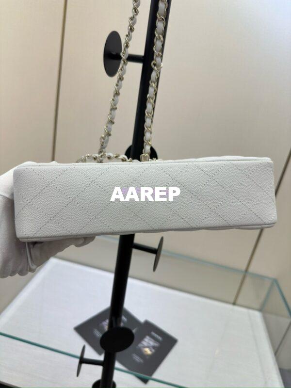 Replica Chanel CF 1112 Classic Flap Bag Qulited Grainy Caviar with Light Gold Hardware in White 12