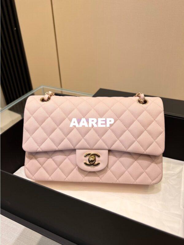 Replica Chanel 23C New CF 1112 Classic Flap Bag Qulited Grainy Caviar with Light Gold Hardware in Pale Pink (Limited Edition Colour) 3