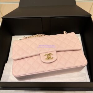 Replica Chanel 23C New CF 1112 Classic Flap Bag Qulited Grainy Caviar with Light Gold Hardware in Pale Pink (Limited Edition Colour) 2