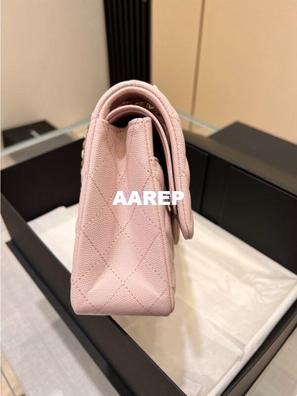 Replica Chanel 23C New CF 1112 Classic Flap Bag Qulited Grainy Caviar with Light Gold Hardware in Pale Pink (Limited Edition Colour) 6
