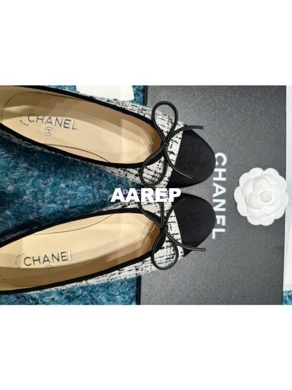 Replica Chanel Tweed and Grossgrain Cap Toe Ballerinas G02819 BlackWhite 5