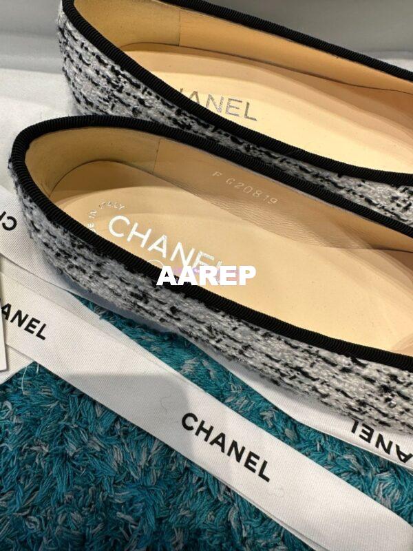 Replica Chanel Tweed and Grossgrain Cap Toe Ballerinas G02819 BlackWhite 7