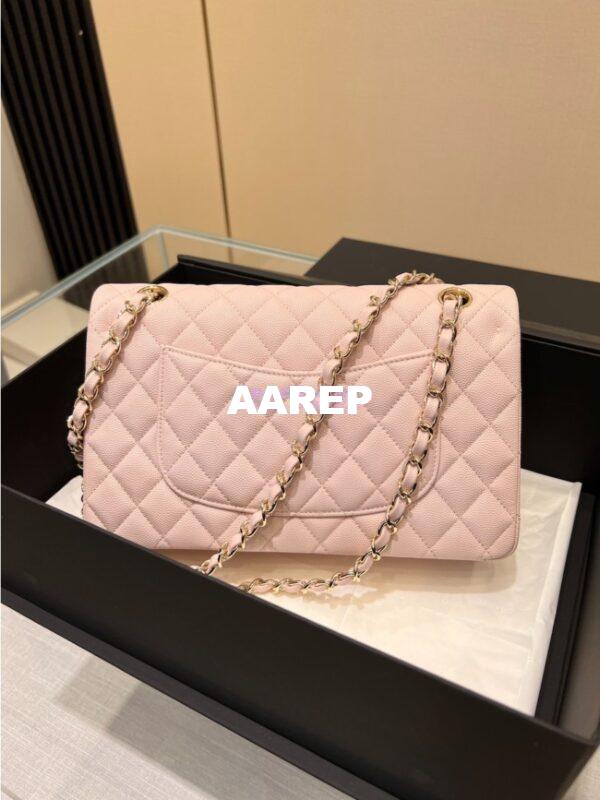 Replica Chanel 23C New CF 1112 Classic Flap Bag Qulited Grainy Caviar with Light Gold Hardware in Pale Pink (Limited Edition Colour) 11