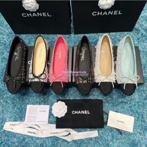 Replica Chanel Tweed and Grossgrain Cap Toe Ballerinas G02819 Black Tiffany