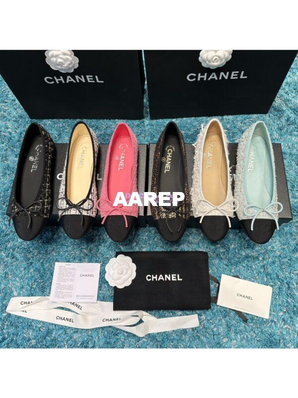 Replica Chanel Tweed and Grossgrain Cap Toe Ballerinas G02819 Black Tiffany