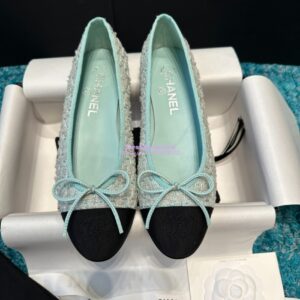 Replica Chanel Tweed and Grossgrain Cap Toe Ballerinas G02819 Black Tiffany 2