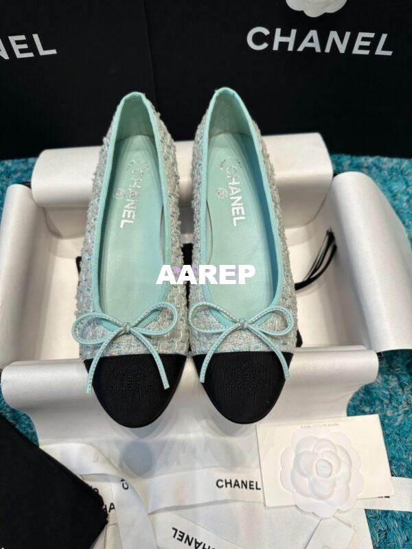 Replica Chanel Tweed and Grossgrain Cap Toe Ballerinas G02819 Black Tiffany 2
