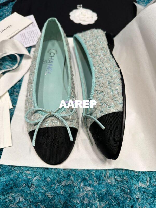 Replica Chanel Tweed and Grossgrain Cap Toe Ballerinas G02819 Black Tiffany 3