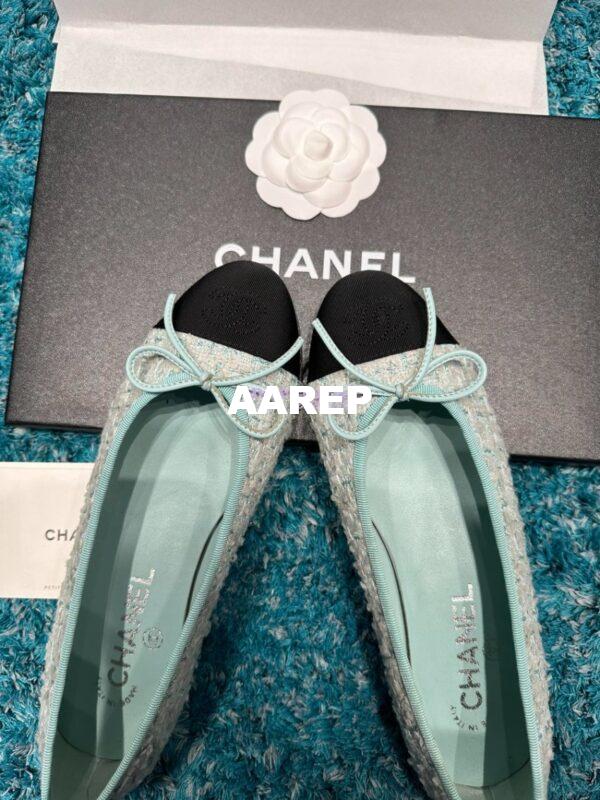 Replica Chanel Tweed and Grossgrain Cap Toe Ballerinas G02819 Black Tiffany 4