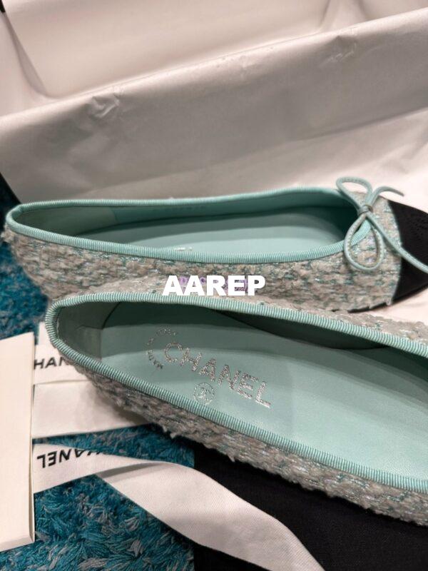 Replica Chanel Tweed and Grossgrain Cap Toe Ballerinas G02819 Black Tiffany 5