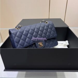 Replica Chanel 23C New CF 1112 Classic Flap Bag Qulited Grainy Caviar with Light Gold Hardware in Navy (Limited Edition Colour) 2