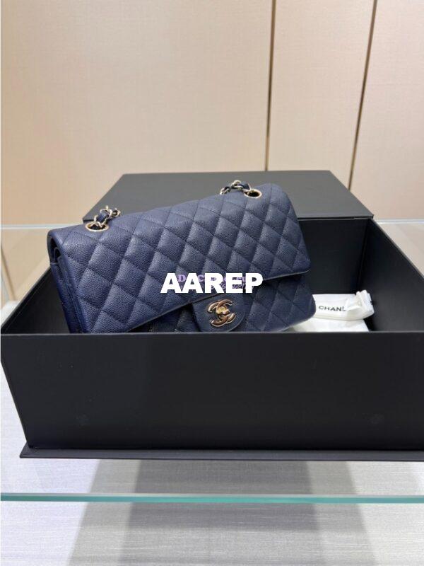 Replica Chanel 23C New CF 1112 Classic Flap Bag Qulited Grainy Caviar with Light Gold Hardware in Navy (Limited Edition Colour) 4