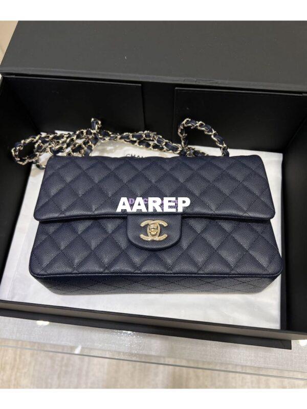 Replica Chanel 23C New CF 1112 Classic Flap Bag Qulited Grainy Caviar with Light Gold Hardware in Navy (Limited Edition Colour) 6