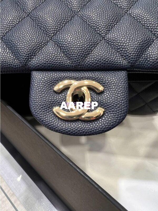 Replica Chanel 23C New CF 1112 Classic Flap Bag Qulited Grainy Caviar with Light Gold Hardware in Navy (Limited Edition Colour) 7