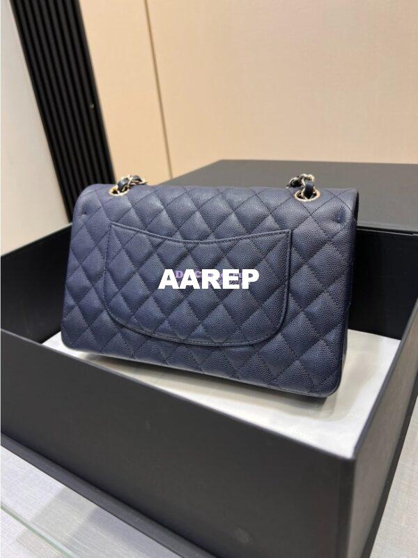 Replica Chanel 23C New CF 1112 Classic Flap Bag Qulited Grainy Caviar with Light Gold Hardware in Navy (Limited Edition Colour) 10