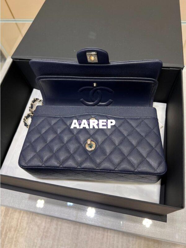 Replica Chanel 23C New CF 1112 Classic Flap Bag Qulited Grainy Caviar with Light Gold Hardware in Navy (Limited Edition Colour) 11