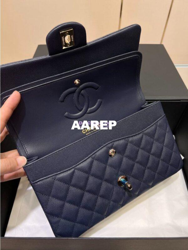 Replica Chanel 23C New CF 1112 Classic Flap Bag Qulited Grainy Caviar with Light Gold Hardware in Navy (Limited Edition Colour) 12