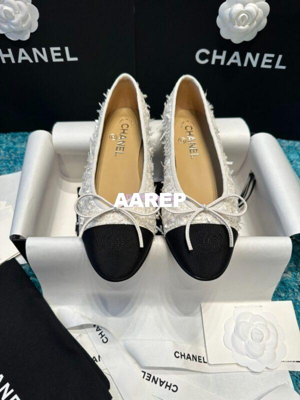 Replica Chanel Tweed and Grossgrain Cap Toe Ballerinas G02819 Black Ivory 3