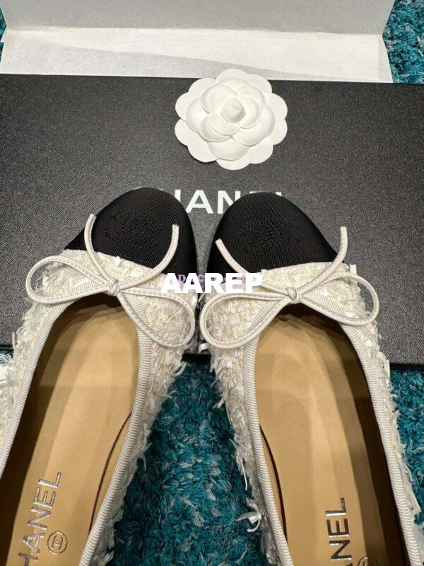 Replica Chanel Tweed and Grossgrain Cap Toe Ballerinas G02819 Black Ivory 5