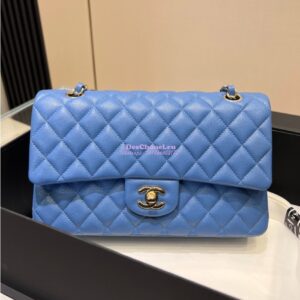 Replica Chanel 23C New CF 1112 Classic Flap Bag Qulited Grainy Caviar with Light Gold Hardware in Azure (Limited Edition Colour)