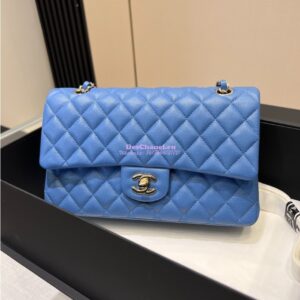 Replica Chanel 23C New CF 1112 Classic Flap Bag Qulited Grainy Caviar with Light Gold Hardware in Azure (Limited Edition Colour) 2