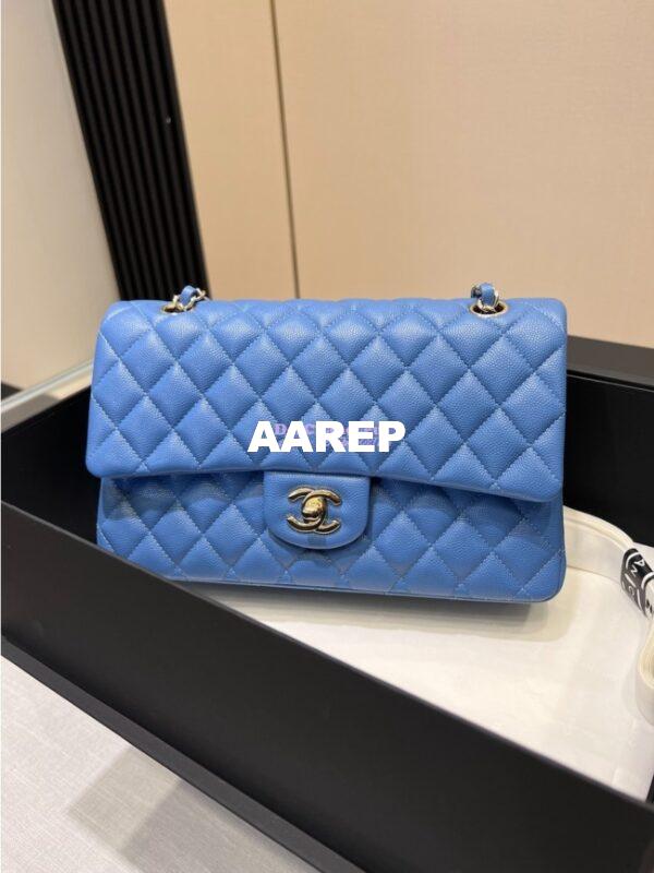 Replica Chanel 23C New CF 1112 Classic Flap Bag Qulited Grainy Caviar with Light Gold Hardware in Azure (Limited Edition Colour) 2