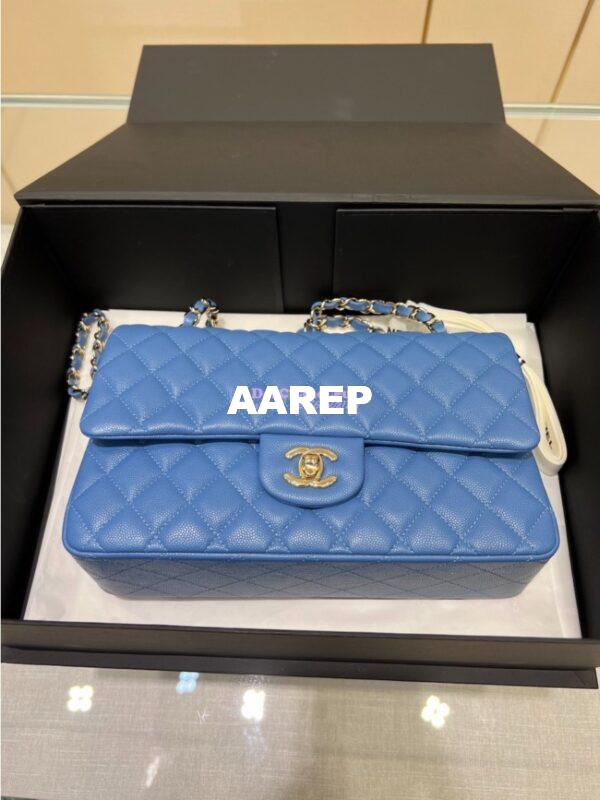 Replica Chanel 23C New CF 1112 Classic Flap Bag Qulited Grainy Caviar with Light Gold Hardware in Azure (Limited Edition Colour) 3