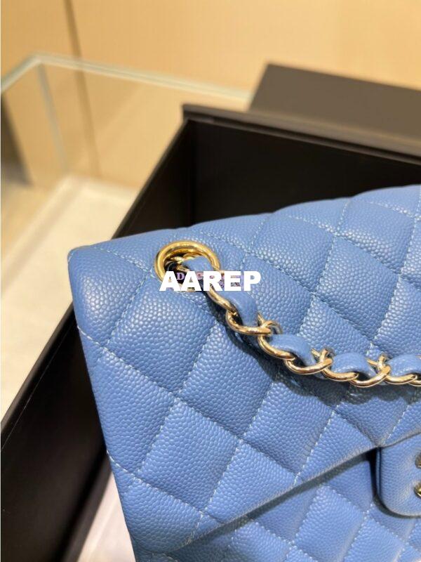 Replica Chanel 23C New CF 1112 Classic Flap Bag Qulited Grainy Caviar with Light Gold Hardware in Azure (Limited Edition Colour) 5