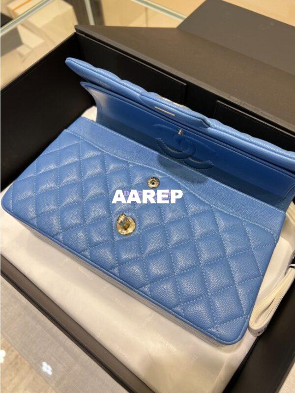 Replica Chanel 23C New CF 1112 Classic Flap Bag Qulited Grainy Caviar with Light Gold Hardware in Azure (Limited Edition Colour) 7