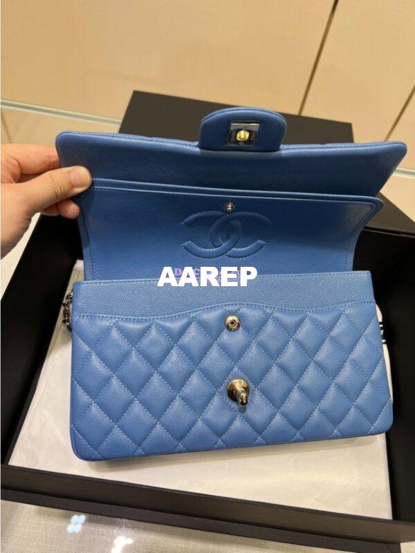 Replica Chanel 23C New CF 1112 Classic Flap Bag Qulited Grainy Caviar with Light Gold Hardware in Azure (Limited Edition Colour) 8