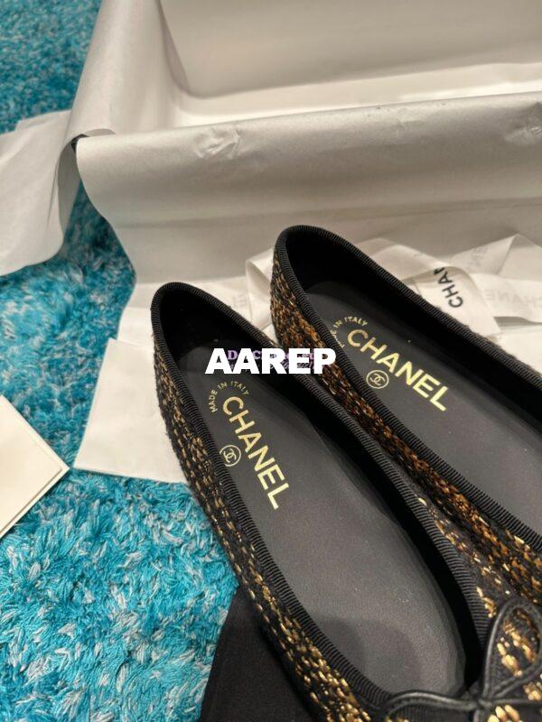 Replica Chanel Tweed and Grossgrain Cap Toe Ballerinas G02819 Black GoldStrip 6