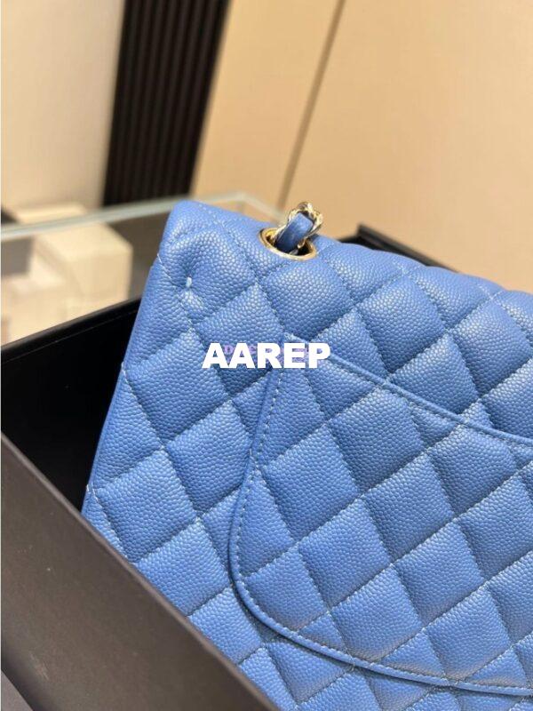 Replica Chanel 23C New CF 1112 Classic Flap Bag Qulited Grainy Caviar with Light Gold Hardware in Azure (Limited Edition Colour) 12