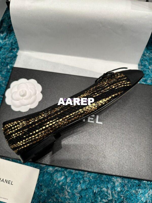 Replica Chanel Tweed and Grossgrain Cap Toe Ballerinas G02819 Black GoldStrip 7