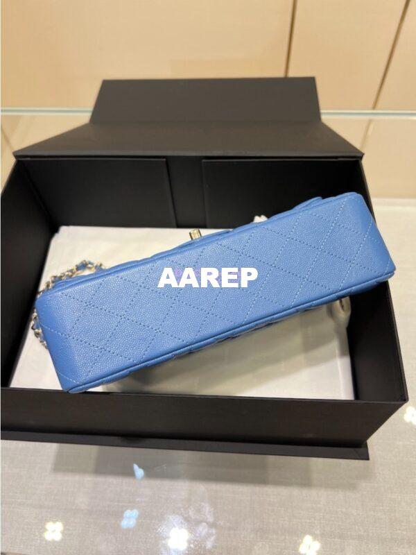 Replica Chanel 23C New CF 1112 Classic Flap Bag Qulited Grainy Caviar with Light Gold Hardware in Azure (Limited Edition Colour) 13