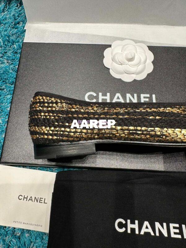 Replica Chanel Tweed and Grossgrain Cap Toe Ballerinas G02819 Black GoldStrip 8