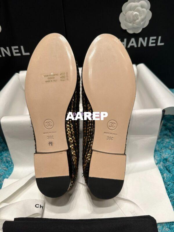 Replica Chanel Tweed and Grossgrain Cap Toe Ballerinas G02819 Black GoldStrip 10