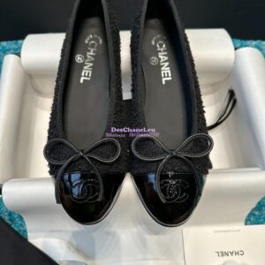 Replica Chanel Tweed and Patent Cap Toe Ballerinas G02819 Black