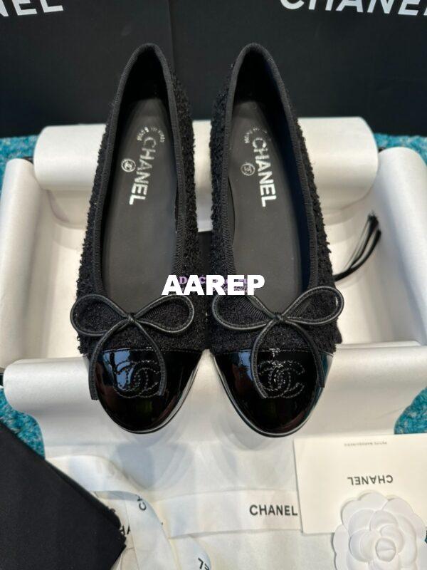 Replica Chanel Tweed and Patent Cap Toe Ballerinas G02819 Black 3