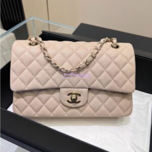 Replica Chanel 23C New CF 1112 Classic Flap Bag Qulited Grainy Caviar with Light Gold Hardware in Light Creme (Limited Edition Colour)