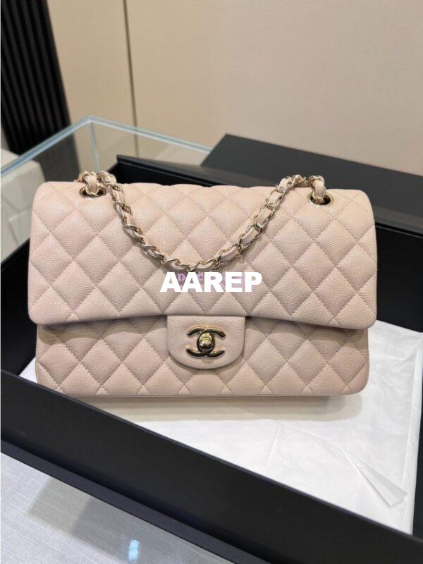 Replica Chanel 23C New CF 1112 Classic Flap Bag Qulited Grainy Caviar with Light Gold Hardware in Light Creme (Limited Edition Colour) 3