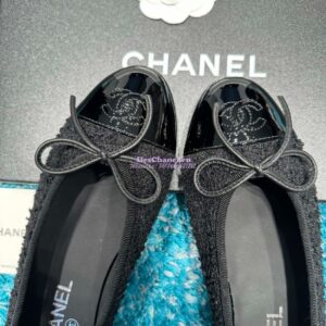 Replica Chanel Tweed and Patent Cap Toe Ballerinas G02819 Black 2