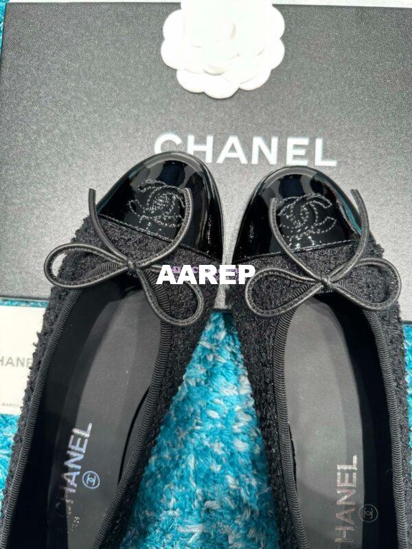 Replica Chanel Tweed and Patent Cap Toe Ballerinas G02819 Black 4