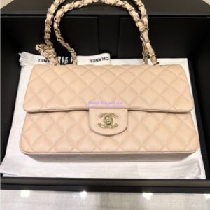 Replica Chanel 23C New CF 1112 Classic Flap Bag Qulited Grainy Caviar with Light Gold Hardware in Light Creme (Limited Edition Colour) 2