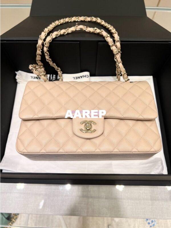 Replica Chanel 23C New CF 1112 Classic Flap Bag Qulited Grainy Caviar with Light Gold Hardware in Light Creme (Limited Edition Colour) 4