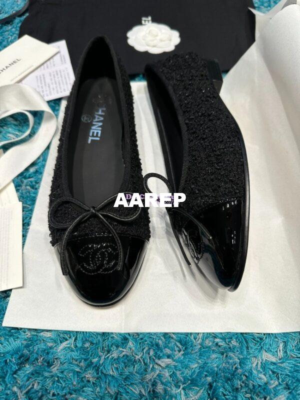 Replica Chanel Tweed and Patent Cap Toe Ballerinas G02819 Black 5