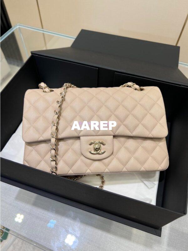 Replica Chanel 23C New CF 1112 Classic Flap Bag Qulited Grainy Caviar with Light Gold Hardware in Light Creme (Limited Edition Colour) 5