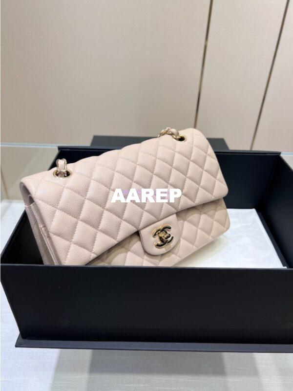 Replica Chanel 23C New CF 1112 Classic Flap Bag Qulited Grainy Caviar with Light Gold Hardware in Light Creme (Limited Edition Colour) 6