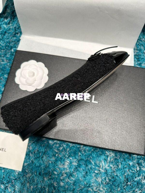 Replica Chanel Tweed and Patent Cap Toe Ballerinas G02819 Black 7
